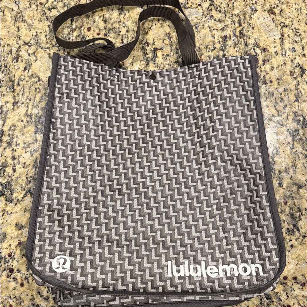 lululemon athletica brown and gray logo Patterned shopping bag tote